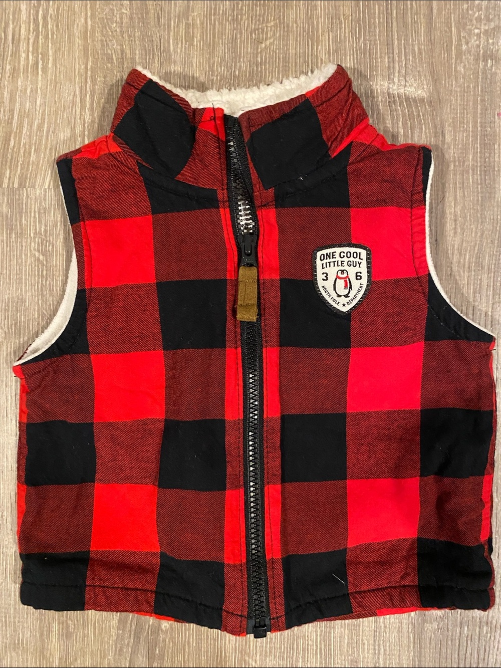 Carter's Red and Black Buffalo Plaid Vest with Sherpa Collar